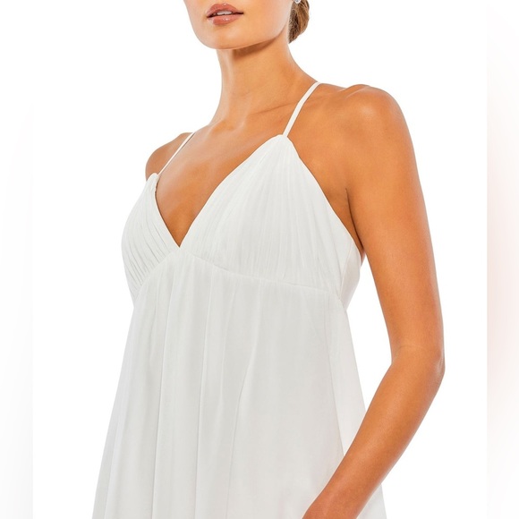 Ieena for Mac Duggal Ruffle V-neck Criss-Cross Mini Dress Sleeveless - Picture 3 of 16